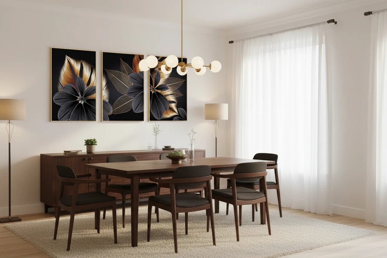 Golden Leaf Triptych Canvas Wall Art