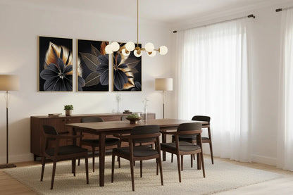 Golden Leaf Triptych Canvas Wall Art