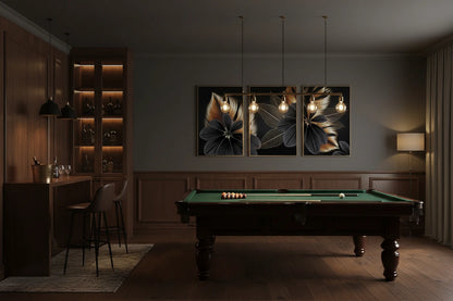 Golden Leaf Triptych Canvas Wall Art